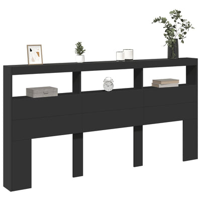 Sängynpäätykaappi LED-valoilla musta 200x17x102 cm