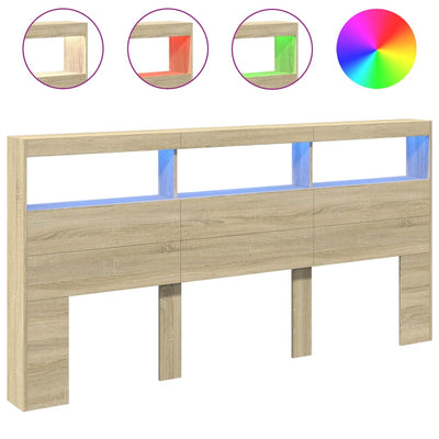 Sängynpäätykaappi LED-valoilla Sonoma-tammi 200x17x102 cm