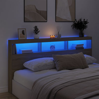 Sängynpäätykaappi LED-valoilla Sonoma-tammi 200x17x102 cm