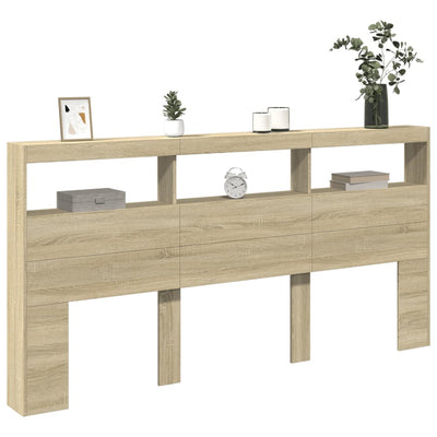 Sängynpäätykaappi LED-valoilla Sonoma-tammi 200x17x102 cm