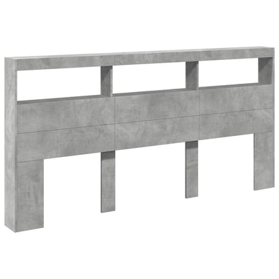 Sängynpäätykaappi LED-valoilla betoninharmaa 200x17x102 cm