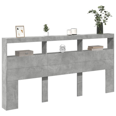 Sängynpäätykaappi LED-valoilla betoninharmaa 200x17x102 cm
