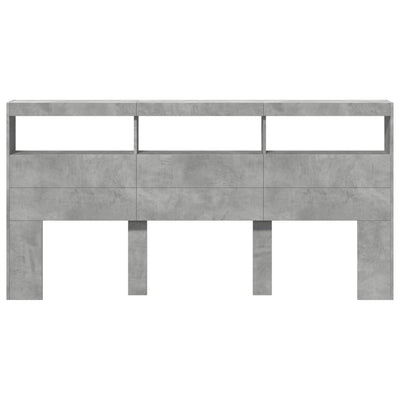 Sängynpäätykaappi LED-valoilla betoninharmaa 200x17x102 cm