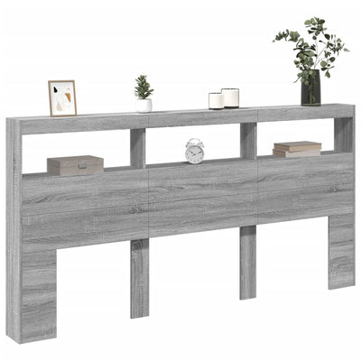 Sängynpäätykaappi LED-valoilla harmaa Sonoma 200x17x102 cm