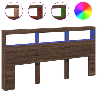 Sängynpäätykaappi LED-valoilla ruskea tammi 200x17x102 cm