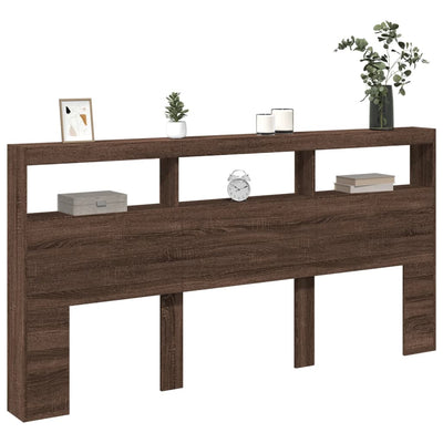 Sängynpäätykaappi LED-valoilla ruskea tammi 200x17x102 cm