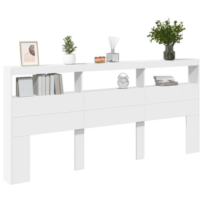 Sängynpäätykaappi LED-valoilla valkoinen 220x17x102 cm