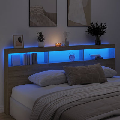 Sängynpäätykaappi LED-valoilla Sonoma-tammi 220x17x102 cm