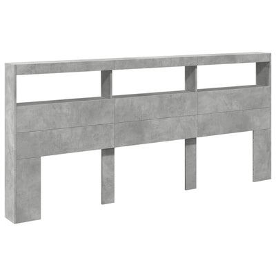 Sängynpäätykaappi LED-valoilla betoninharmaa 220x17x102 cm