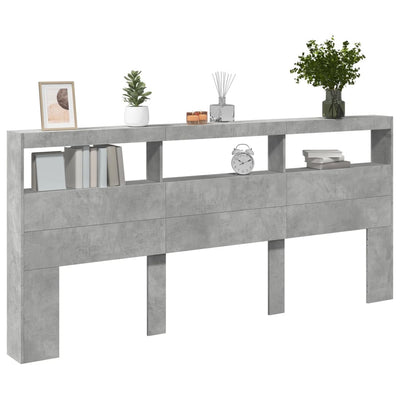 Sängynpäätykaappi LED-valoilla betoninharmaa 220x17x102 cm