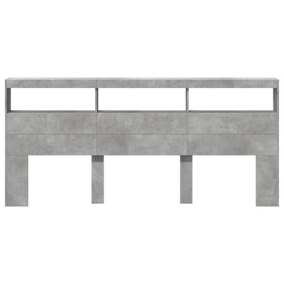 Sängynpäätykaappi LED-valoilla betoninharmaa 220x17x102 cm