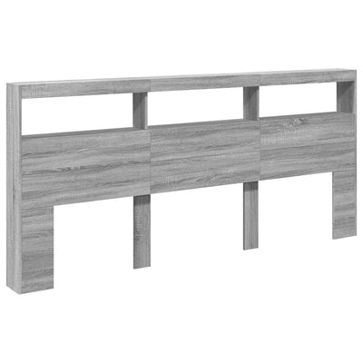 Sängynpäätykaappi LED-valoilla harmaa Sonoma 220x17x102 cm