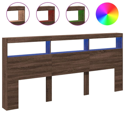 Ruskea tammi sängynpäätykaappi Nculai 220x17x102cm (led-valoilla)