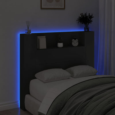Sängynpäätykaappi LED-valoilla musta 120x16,5x103,5 cm