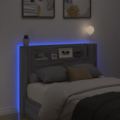 Sängynpäätykaappi LED-valoilla harmaa Sonoma 140x16,5x103,5 cm