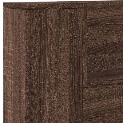 Sängynpäätykaappi LED-valoilla ruskea tammi 140x16,5x103,5 cm