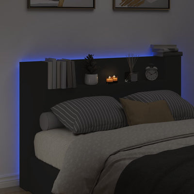 Sängynpäätykaappi LED-valoilla musta 160x16,5x103,5 cm