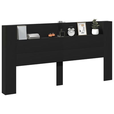 Sängynpäätykaappi LED-valoilla musta 200x16,5x103,5 cm