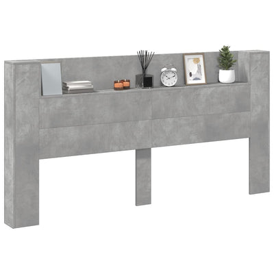 Sängynpäätykaappi LED-valoilla betoninharmaa 200x16,5x103,5 cm