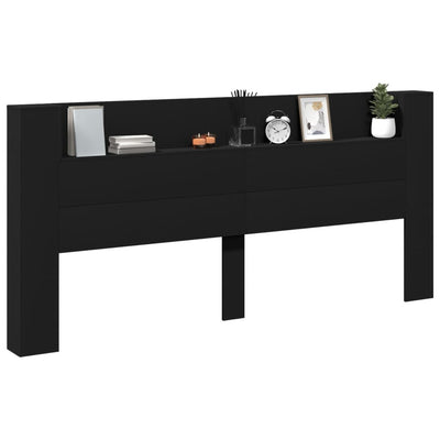 Sängynpäätykaappi LED-valoilla musta 220x16,5x103,5 cm