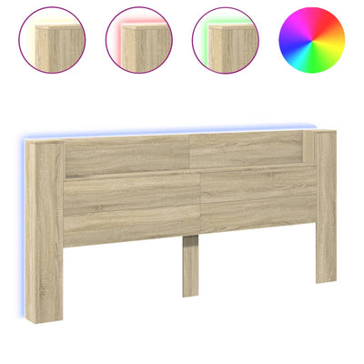 Sängynpäätykaappi LED-valoilla Sonoma-tammi 220x16,5x103,5 cm
