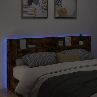 Sängynpäätykaappi LED-valoilla savutammi 220x16,5x103,5 cm