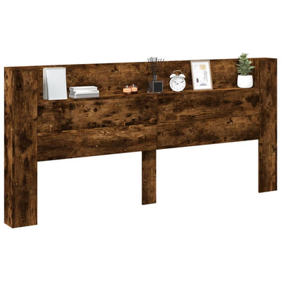 Sängynpäätykaappi LED-valoilla savutammi 220x16,5x103,5 cm