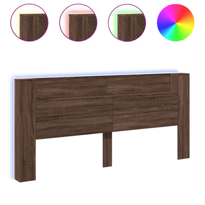 Sängynpäätykaappi LED-valoilla ruskea tammi 220x16,5x103,5 cm