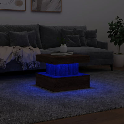 Sohvapöytä LED-valoilla ruskea tammi 50x50x40 cm