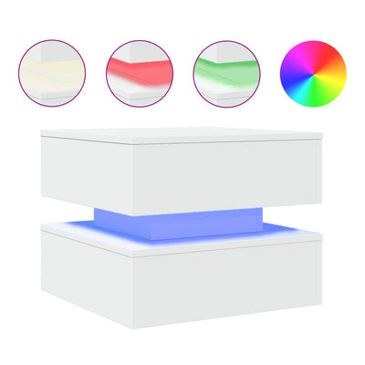 Valkoinen sohvapöytä led-valoilla Celestina 50x50x40cm