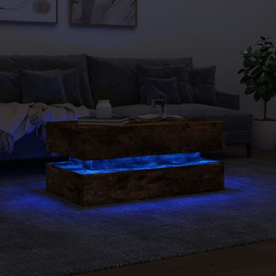 Sohvapöytä LED-valoilla savutammi 90x50x40 cm