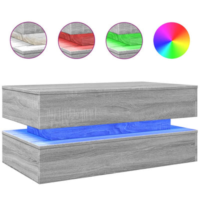 Sohvapöytä LED-valoilla harmaa Sonoma 90x50x40 cm