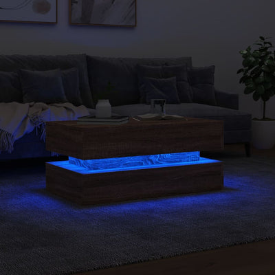 Sohvapöytä LED-valoilla ruskea tammi 90x50x40 cm