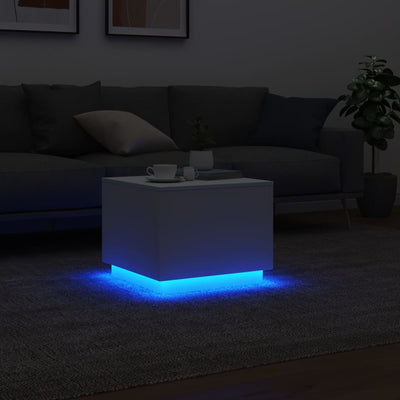 Sohvapöytä LED-valoilla valkoinen 50x50x40 cm