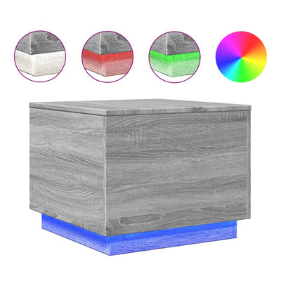 Sohvapöytä LED-valoilla harmaa Sonoma-tammi 50x50x40 cm