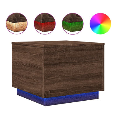 Sohvapöytä LED-valoilla ruskea tammi 50x50x40 cm