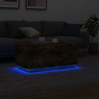 Sohvapöytä LED-valoilla savutammi 90x50x40 cm