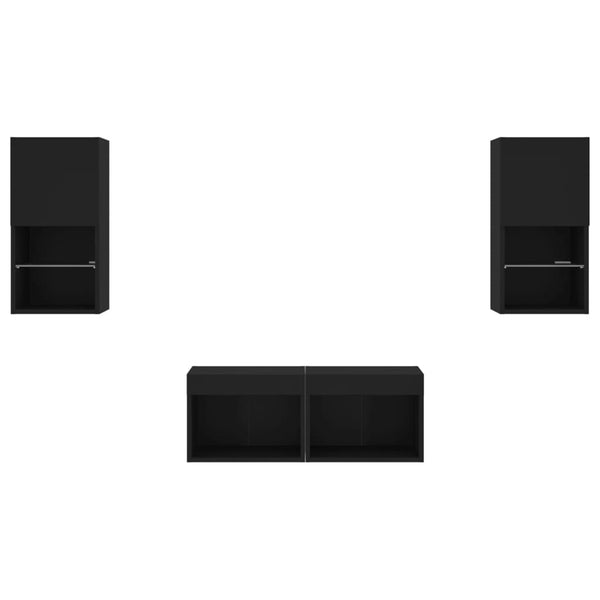 4-osainen TV-seinäkaappisarja LED-valoilla musta