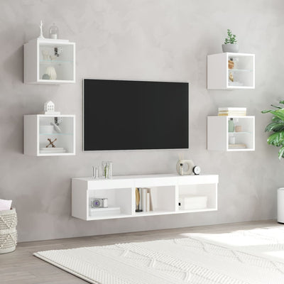 7-osainen LED TV-kaappisarja valkoinen tekninen puu