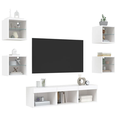7-osainen LED TV-kaappisarja valkoinen tekninen puu