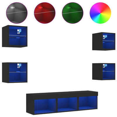 7-osainen LED TV-kaappisarja musta tekninen puu