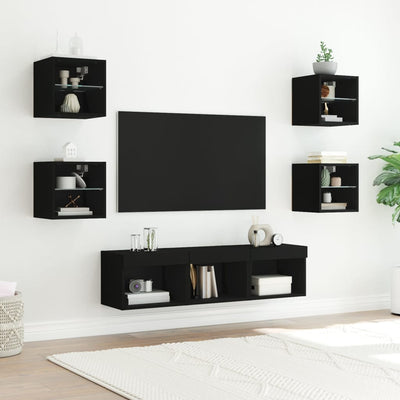 7-osainen LED TV-kaappisarja musta tekninen puu