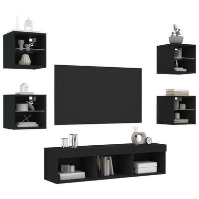 7-osainen LED TV-kaappisarja musta tekninen puu