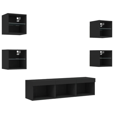 7-osainen LED TV-kaappisarja musta tekninen puu