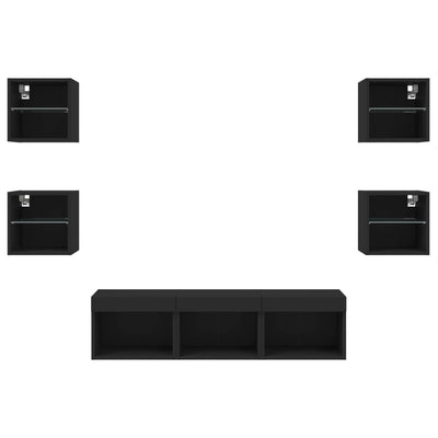 7-osainen LED TV-kaappisarja musta tekninen puu