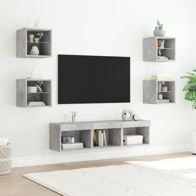 7-osainen LED TV-kaappisarja betoninharmaa tekninen puu
