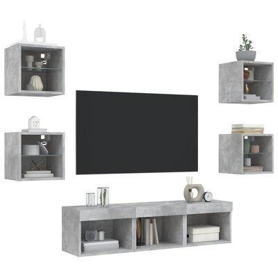 7-osainen LED TV-kaappisarja betoninharmaa tekninen puu