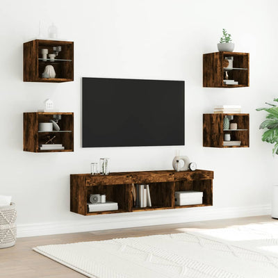 7-osainen LED TV-kaappisarja savutammi tekninen puu