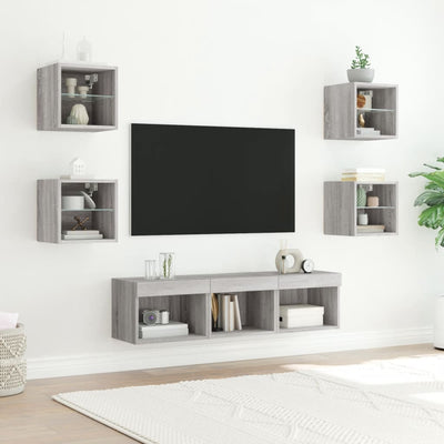 7-osainen LED TV-kaappisarja harmaa Sonoma tekninen puu