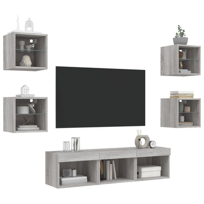 7-osainen LED TV-kaappisarja harmaa Sonoma tekninen puu